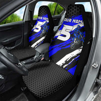 Custom Blue Motocross Car Seat Cover with Dirt Bike Rider Graphic Design on Honeycomb Pattern - Wonder Print Shop
