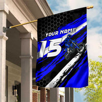 Custom Blue Motocross Garden Flag with Dirt Bike Rider Graphic Design on Honeycomb Pattern - Wonder Print Shop