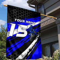 Custom Blue Motocross Garden Flag with Dirt Bike Rider Graphic Design on Honeycomb Pattern - Wonder Print Shop