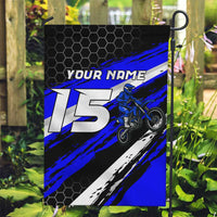 Custom Blue Motocross Garden Flag with Dirt Bike Rider Graphic Design on Honeycomb Pattern - Wonder Print Shop