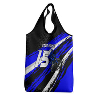 Custom Blue Motocross Grocery Bag with Dirt Bike Rider Graphic Design on Honeycomb Pattern - Wonder Print Shop
