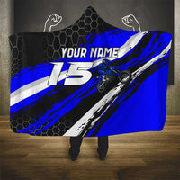 Custom Blue Motocross Hooded Blanket with Dirt Bike Rider Graphic Design on Honeycomb Pattern - Wonder Print Shop