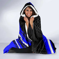 Custom Blue Motocross Hooded Blanket with Dirt Bike Rider Graphic Design on Honeycomb Pattern - Wonder Print Shop
