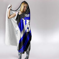 Custom Blue Motocross Hooded Blanket with Dirt Bike Rider Graphic Design on Honeycomb Pattern - Wonder Print Shop