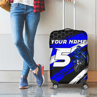 Custom Blue Motocross Luggage Cover with Dirt Bike Rider Graphic Design on Honeycomb Pattern - Wonder Print Shop