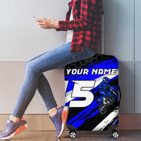 Custom Blue Motocross Luggage Cover with Dirt Bike Rider Graphic Design on Honeycomb Pattern - Wonder Print Shop