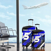 Custom Blue Motocross Luggage Cover with Dirt Bike Rider Graphic Design on Honeycomb Pattern - Wonder Print Shop