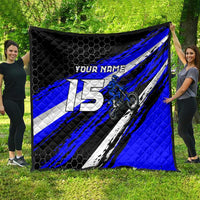 Custom Blue Motocross Quilt with Dirt Bike Rider Graphic Design on Honeycomb Pattern - Wonder Print Shop