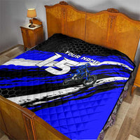 Custom Blue Motocross Quilt with Dirt Bike Rider Graphic Design on Honeycomb Pattern - Wonder Print Shop