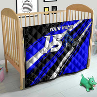 Custom Blue Motocross Quilt with Dirt Bike Rider Graphic Design on Honeycomb Pattern - Wonder Print Shop