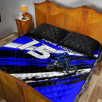 Custom Blue Motocross Quilt Bed Set with Dirt Bike Rider Graphic Design on Honeycomb Pattern - Wonder Print Shop