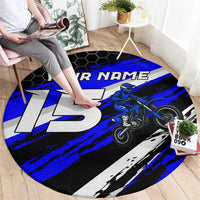 Custom Blue Motocross Round Carpet with Dirt Bike Rider Graphic Design on Honeycomb Pattern - Wonder Print Shop