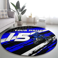 Custom Blue Motocross Round Carpet with Dirt Bike Rider Graphic Design on Honeycomb Pattern - Wonder Print Shop
