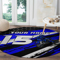 Custom Blue Motocross Round Carpet with Dirt Bike Rider Graphic Design on Honeycomb Pattern - Wonder Print Shop
