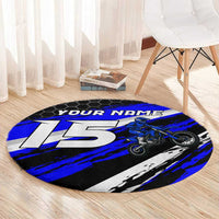 Custom Blue Motocross Round Carpet with Dirt Bike Rider Graphic Design on Honeycomb Pattern - Wonder Print Shop