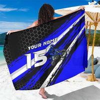 Custom Blue Motocross Sarong with Dirt Bike Rider Graphic Design on Honeycomb Pattern - Wonder Print Shop
