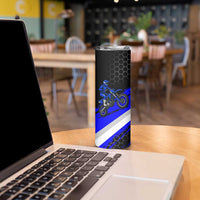 Custom Blue Motocross Skinny Tumbler with Dirt Bike Rider Graphic Design on Honeycomb Pattern - Wonder Print Shop