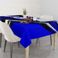 Custom Blue Motocross Tablecloth with Dirt Bike Rider Graphic Design on Honeycomb Pattern - Wonder Print Shop