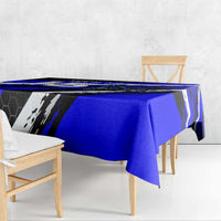 Custom Blue Motocross Tablecloth with Dirt Bike Rider Graphic Design on Honeycomb Pattern - Wonder Print Shop