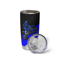 Custom Blue Motocross Tumbler Cup with Dirt Bike Rider Graphic Design on Honeycomb Pattern - Wonder Print Shop