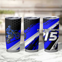 Custom Blue Motocross Tumbler Cup with Dirt Bike Rider Graphic Design on Honeycomb Pattern - Wonder Print Shop