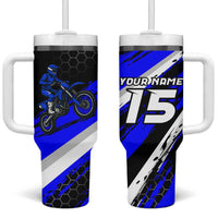 Custom Blue Motocross Tumbler With Handle with Dirt Bike Rider Graphic Design on Honeycomb Pattern - Wonder Print Shop