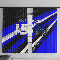 Custom Blue Motocross Window Curtain with Dirt Bike Rider Graphic Design on Honeycomb Pattern - Wonder Print Shop