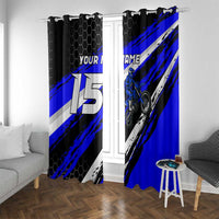 Custom Blue Motocross Window Curtain with Dirt Bike Rider Graphic Design on Honeycomb Pattern - Wonder Print Shop