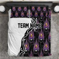 Custom Bowling Team Graphic Bedding Set with Flaming Ball Design in Black White and Purple Flame Pattern - Wonder Print Shop