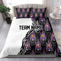 Custom Bowling Team Graphic Bedding Set with Flaming Ball Design in Black White and Purple Flame Pattern - Wonder Print Shop
