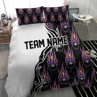 Custom Bowling Team Graphic Bedding Set with Flaming Ball Design in Black White and Purple Flame Pattern - Wonder Print Shop