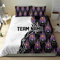 Custom Bowling Team Graphic Bedding Set with Flaming Ball Design in Black White and Purple Flame Pattern - Wonder Print Shop