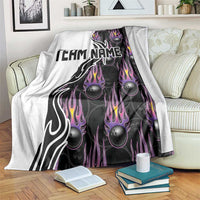 Custom Bowling Team Graphic Blanket with Flaming Ball Design in Black White and Purple Flame Pattern - Wonder Print Shop