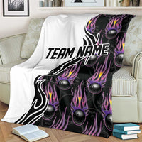 Custom Bowling Team Graphic Blanket with Flaming Ball Design in Black White and Purple Flame Pattern - Wonder Print Shop