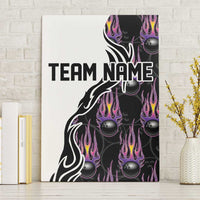 Custom Bowling Team Graphic Canvas Wall Art with Flaming Ball Design in Black White and Purple Flame Pattern - Wonder Print Shop