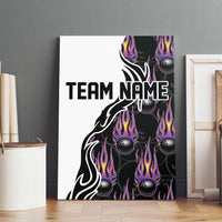 Custom Bowling Team Graphic Canvas Wall Art with Flaming Ball Design in Black White and Purple Flame Pattern - Wonder Print Shop