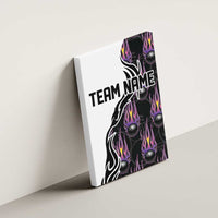 Custom Bowling Team Graphic Canvas Wall Art with Flaming Ball Design in Black White and Purple Flame Pattern - Wonder Print Shop
