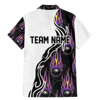 Custom Bowling Team Graphic Family Matching Mermaid Dress and Hawaiian Shirt with Flaming Ball Design in Black White and Purple Flame Pattern - Wonder Print Shop