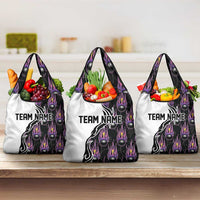Custom Bowling Team Graphic Grocery Bag with Flaming Ball Design in Black White and Purple Flame Pattern - Wonder Print Shop