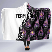 Custom Bowling Team Graphic Hooded Blanket with Flaming Ball Design in Black White and Purple Flame Pattern - Wonder Print Shop