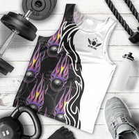 Custom Bowling Team Graphic Men Tank Top with Flaming Ball Design in Black White and Purple Flame Pattern - Wonder Print Shop