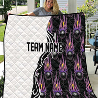 Custom Bowling Team Graphic Quilt with Flaming Ball Design in Black White and Purple Flame Pattern - Wonder Print Shop