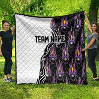 Custom Bowling Team Graphic Quilt with Flaming Ball Design in Black White and Purple Flame Pattern - Wonder Print Shop