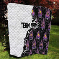Custom Bowling Team Graphic Quilt with Flaming Ball Design in Black White and Purple Flame Pattern - Wonder Print Shop