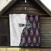 Custom Bowling Team Graphic Quilt with Flaming Ball Design in Black White and Purple Flame Pattern - Wonder Print Shop
