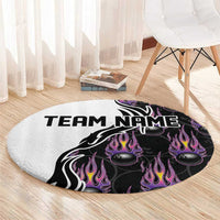 Custom Bowling Team Graphic Round Carpet with Flaming Ball Design in Black White and Purple Flame Pattern - Wonder Print Shop