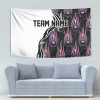 Custom Bowling Team Graphic Tapestry with Flaming Ball Design in Black White and Purple Flame Pattern - Wonder Print Shop