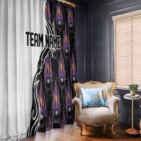 Custom Bowling Team Graphic Window Curtain with Flaming Ball Design in Black White and Purple Flame Pattern - Wonder Print Shop