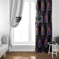 Custom Bowling Team Graphic Window Curtain with Flaming Ball Design in Black White and Purple Flame Pattern - Wonder Print Shop