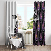 Custom Bowling Team Graphic Window Curtain with Flaming Ball Design in Black White and Purple Flame Pattern - Wonder Print Shop